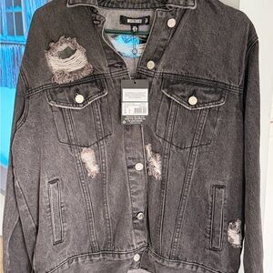 Missguided Black Distressed Jean Jacket